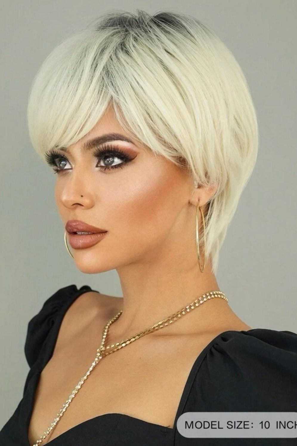 Short Platinum Blonde Pixie Cut Wig Fluffy Short Hair Wigs with Bangs - Labelle Boutique Hair Short Platinum Blonde Pixie Cut Wig Fluffy Short Hair Wigs with Bangs