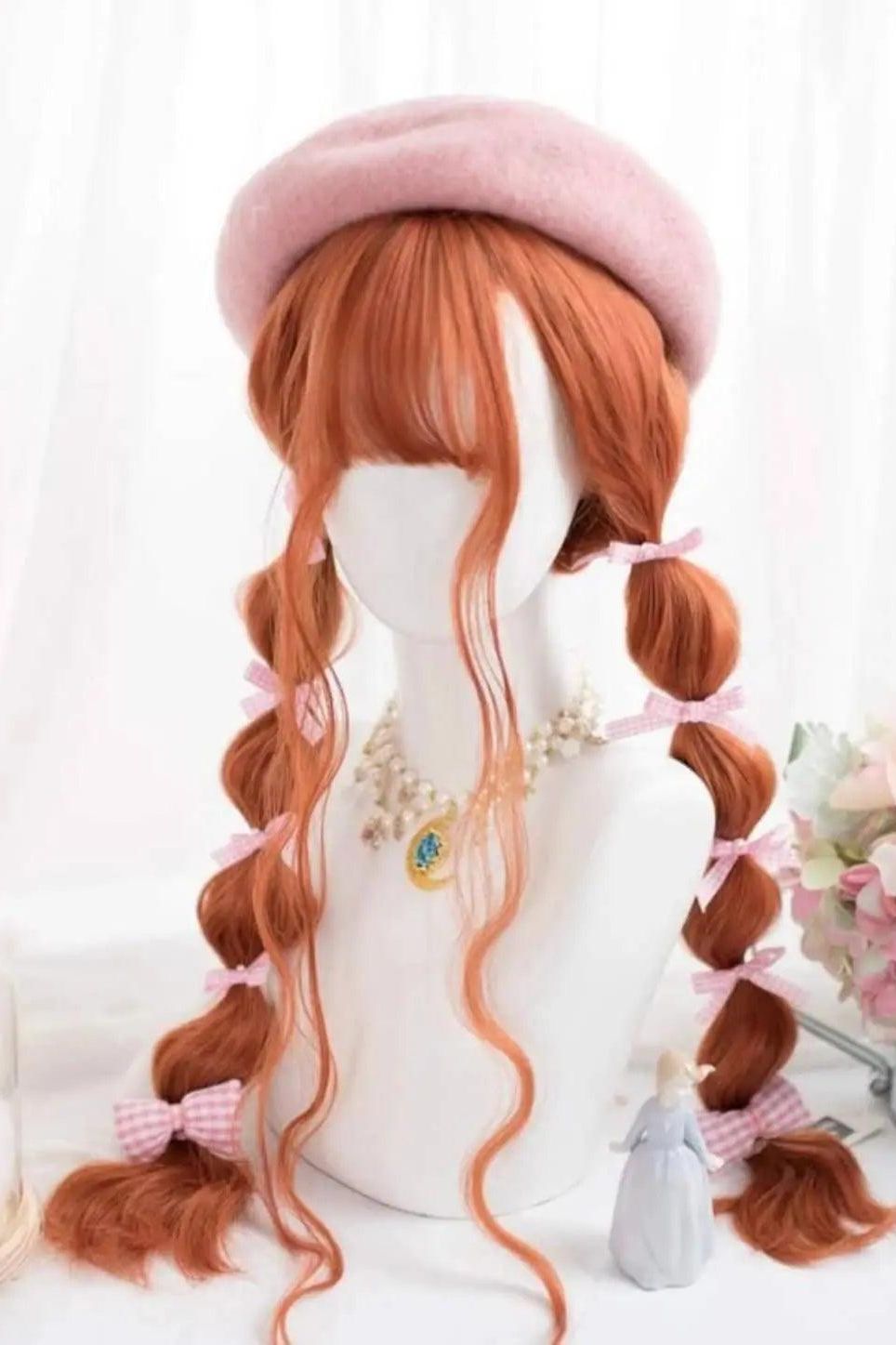 Natural Long Curly Synthetic Orange Wig With Bangs - Labelle Boutique Hair wigs Natural Long Curly Synthetic Orange Wig With Bangs