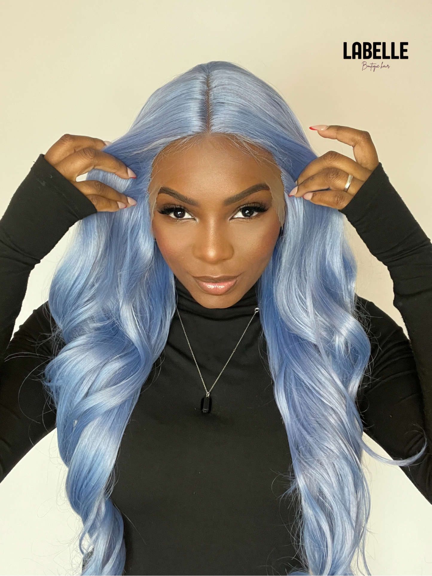 VICTORIA Light Blue Synthetic Lace Front Wig Long Soft Hair with Natural Look