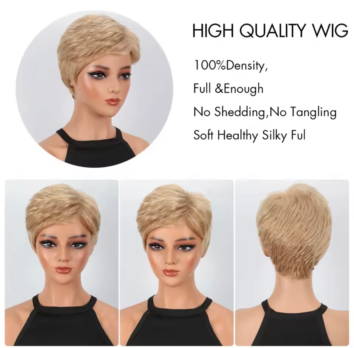 Short Blonde Wig Heat-resistant Synthetic Straight Hair Suitable for Daily