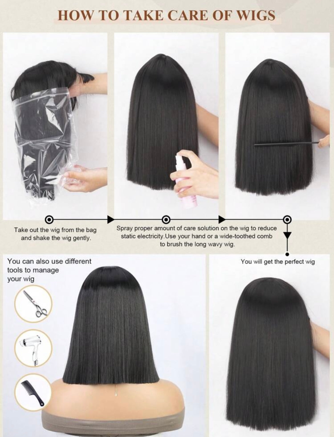 Natural Black Short Straight Bob Wig With Bangs Synthetic Wig