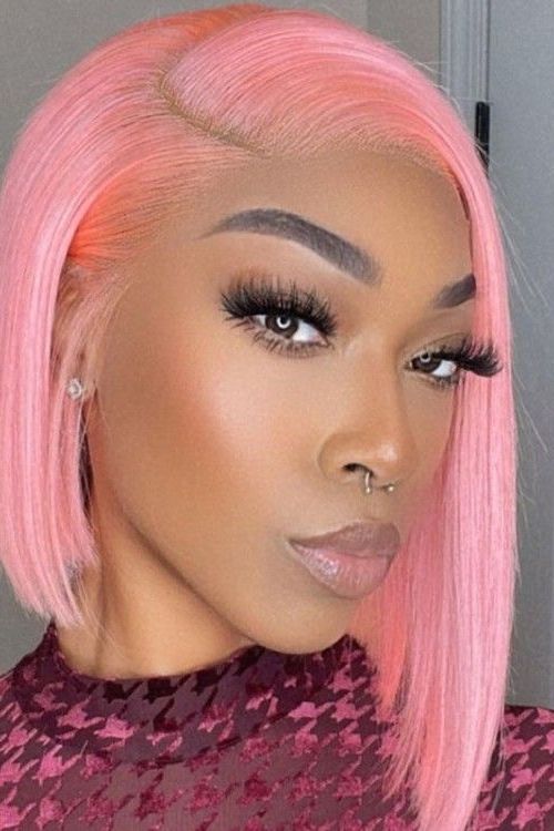 Pink Color Transparent Lace Straight Lace Frontal Wig Ear To Ear Lace Frontal Short Human Hair Bob