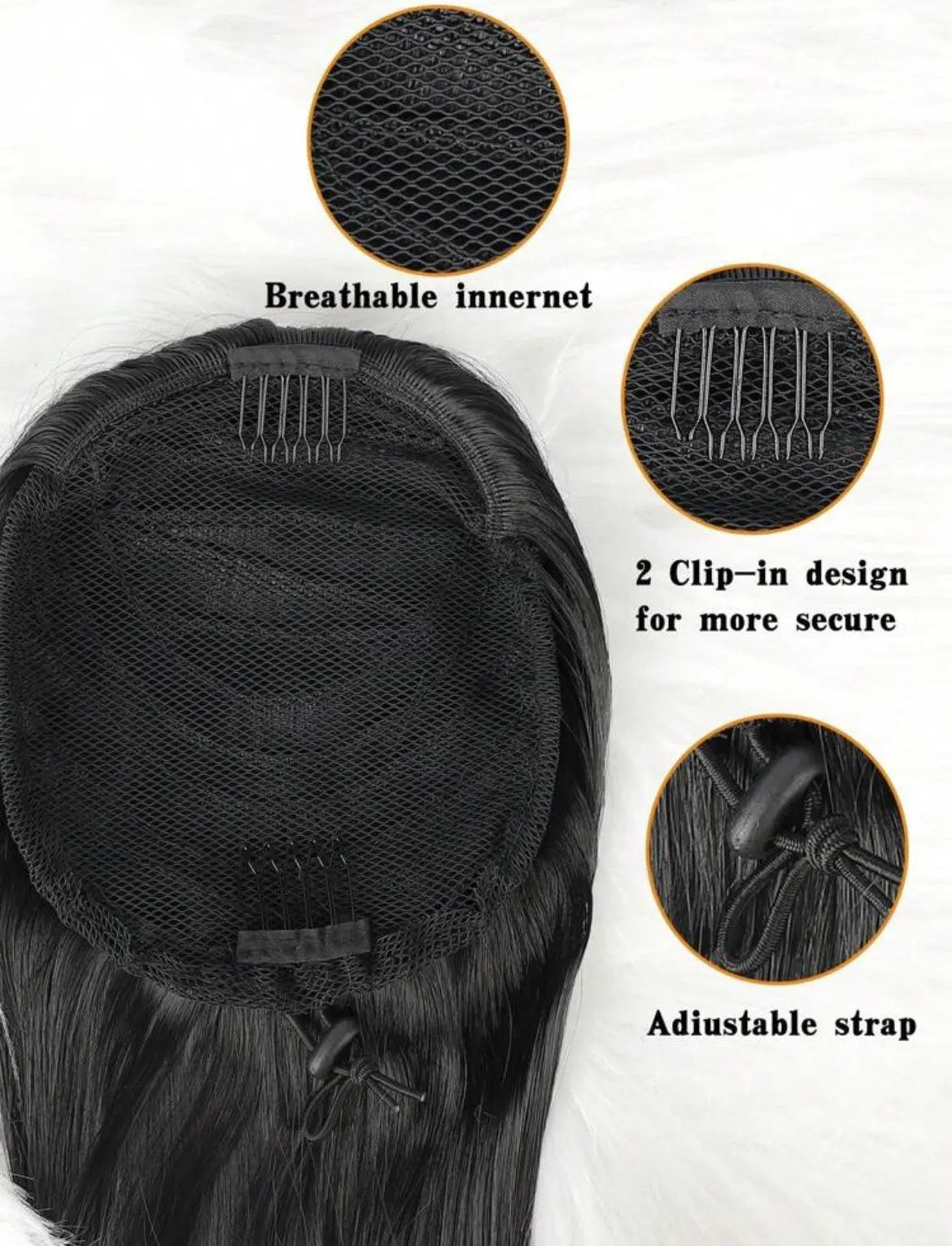 Ponytail Extensions Long Straight Fake Pony Tail Natural Soft Clip - Labelle Boutique Hair
