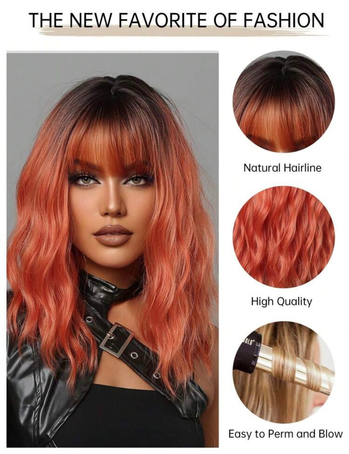 Ombre Orange Wigs Natural Synthetic Wigs with Bangs for Women Halloween Wigs - Labelle Boutique Hair