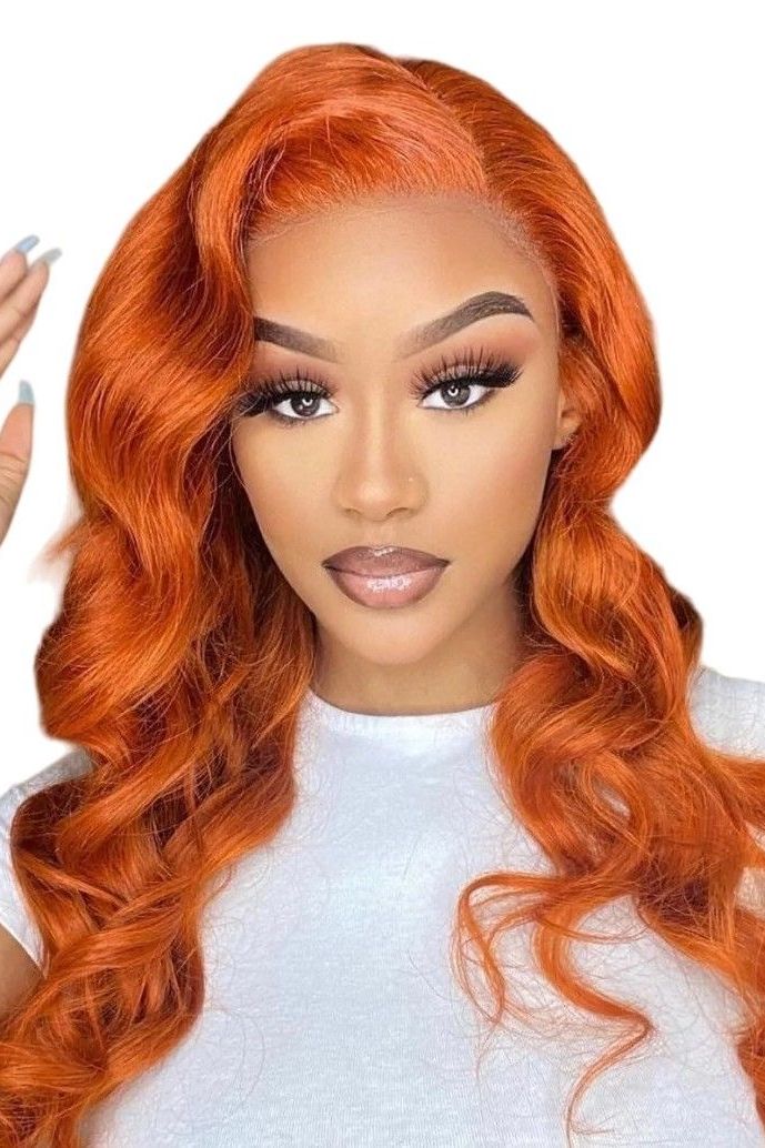 Lace Front Wigs 180% Density Brazilian Virgin Hair Orange Human Hair Wigs Long