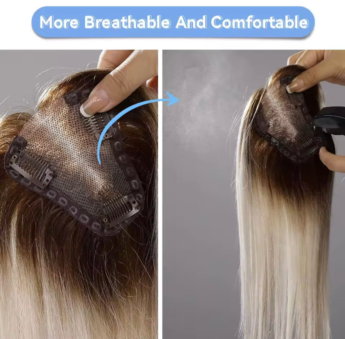 Hair Toppers Blonde Brown Ombre Human Hair Topper HairPieces for Women Silk Base 3Clip in Toppers