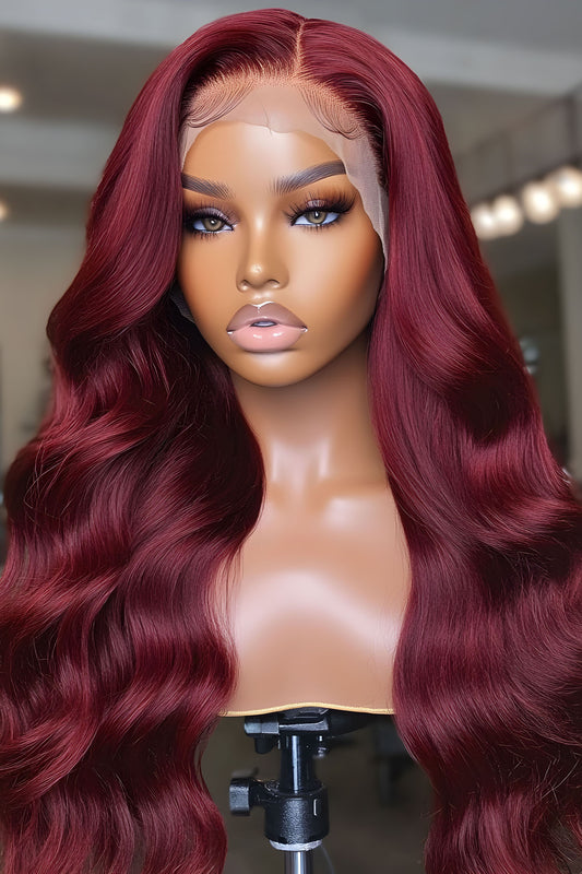 Dark Burgundy Body Wave Lace Front Wig Lace Human Hair