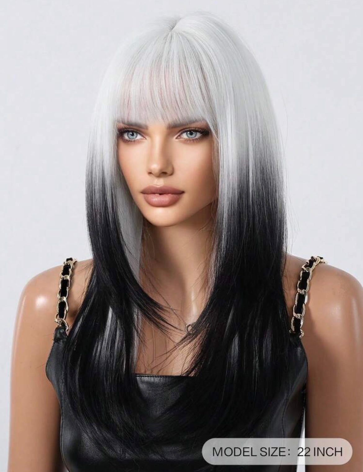 Black White Ombre Synthetic Wigs With Bangs Heat Resistant Wig