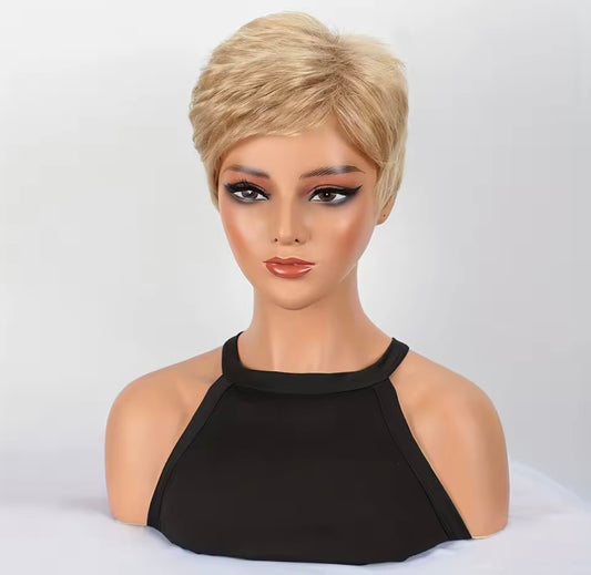 Short Blonde Wig Heat-resistant Synthetic Straight Hair Suitable for Daily