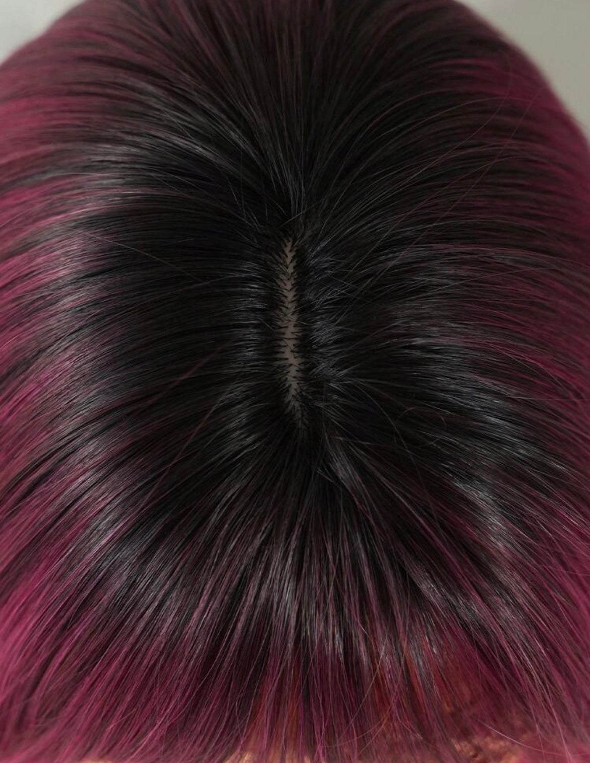 Ombre Rose Red Wig Short Straight Bob Wigs With Bangs Dark Root Synthetic Hair Wigs Colored Wig - Labelle Boutique Hair