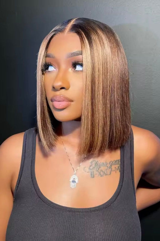 Bob Wig Straight Remy Hair Ombre Highlight Wigs Human HairTransparent Lace Front Human Hair