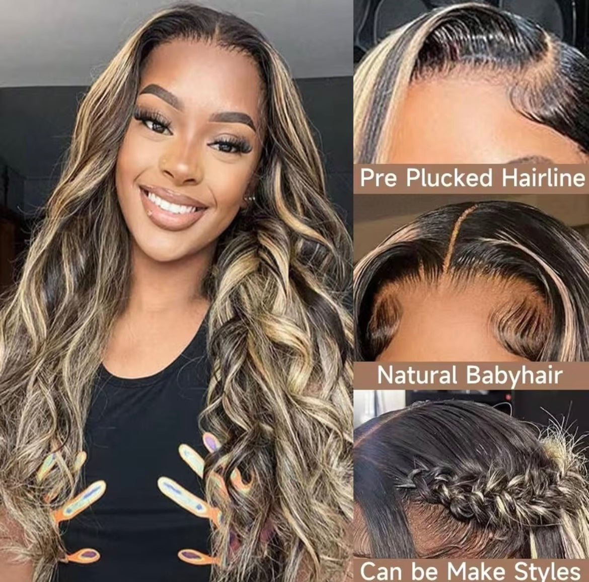 Wave Wig Human Hair Lace Frontal Wig Ombre Blonde Highlight Brazilian Hair Front Wigs