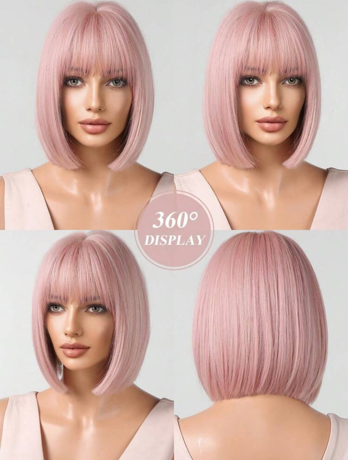 Short Pink Wigs For Women Straight Pink Wigs With Bangs Synthetic Pink Bob Wig Cosplay Colored Wigs Halloween - Labelle Boutique Hair