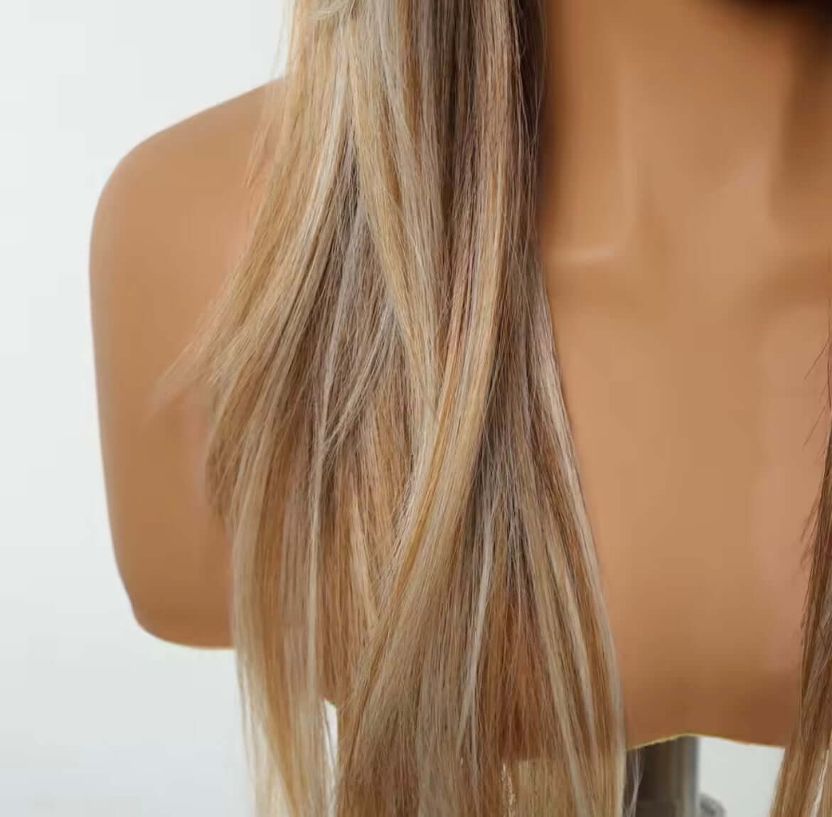 Long Straight Hairline Lace Front Synthetic Wig Brown Mixed White Natural Middle Part
