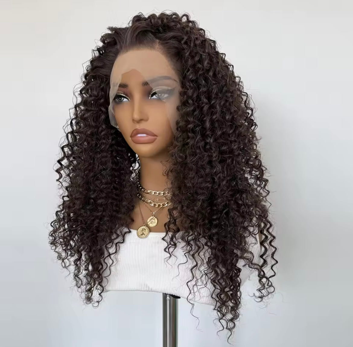 Chocolate Brown Curly Wig Lace Front Long Deep Curly Synthetic Hair Heat Resistant Daily Use Natural Hairline