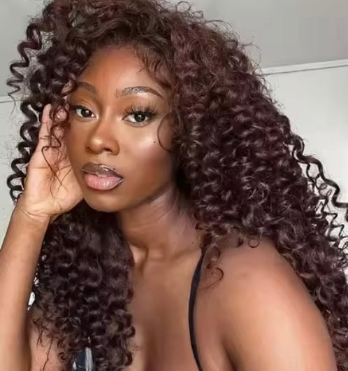 Chocolate Brown Curly Wig Lace Front Long Deep Curly Synthetic Hair Heat Resistant Daily Use Natural Hairline