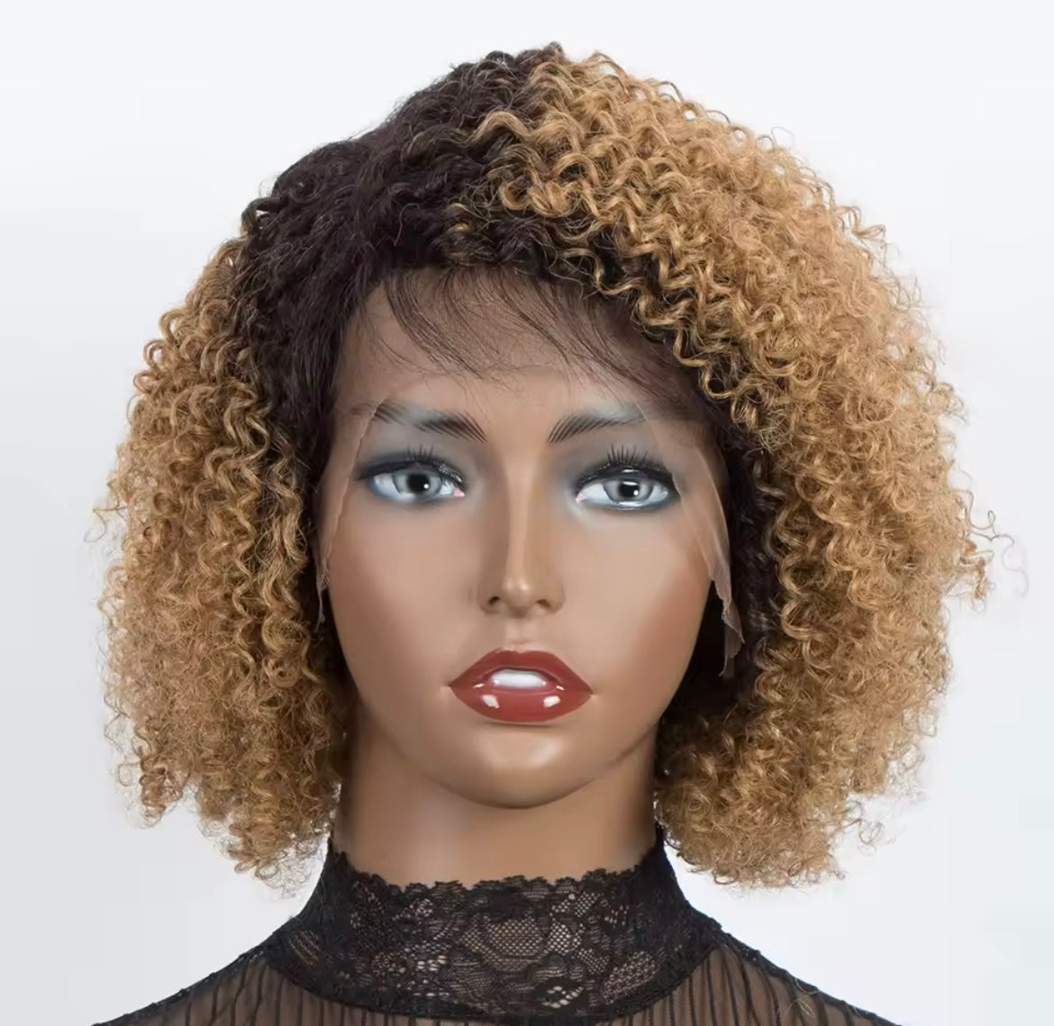 Ombre Brown Curly Wigs Kinky Curl Human Hair Bob Lace frontal Human Hair Wig