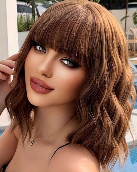 Synthetic Heat Resistant Wigs Short Wave Curly Full Machine Made Daily Party Use For Women Natural Looking