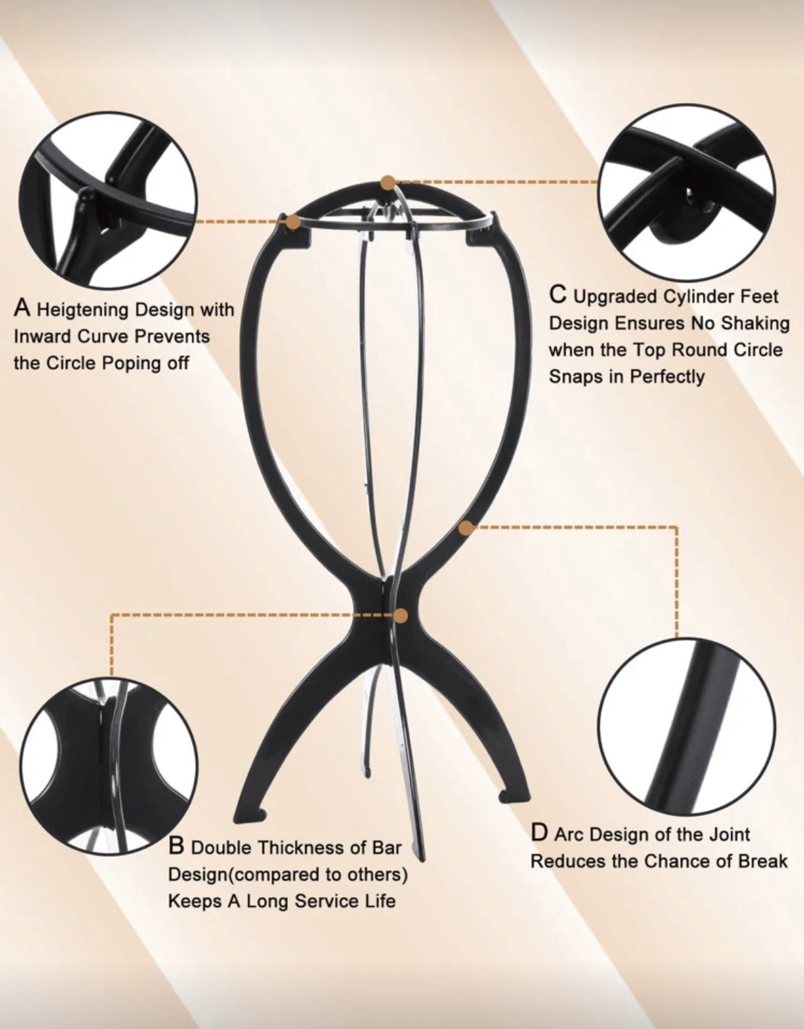 2PCS Wig Stand Portable Wig Stand Collapsible Wig Holder Wig