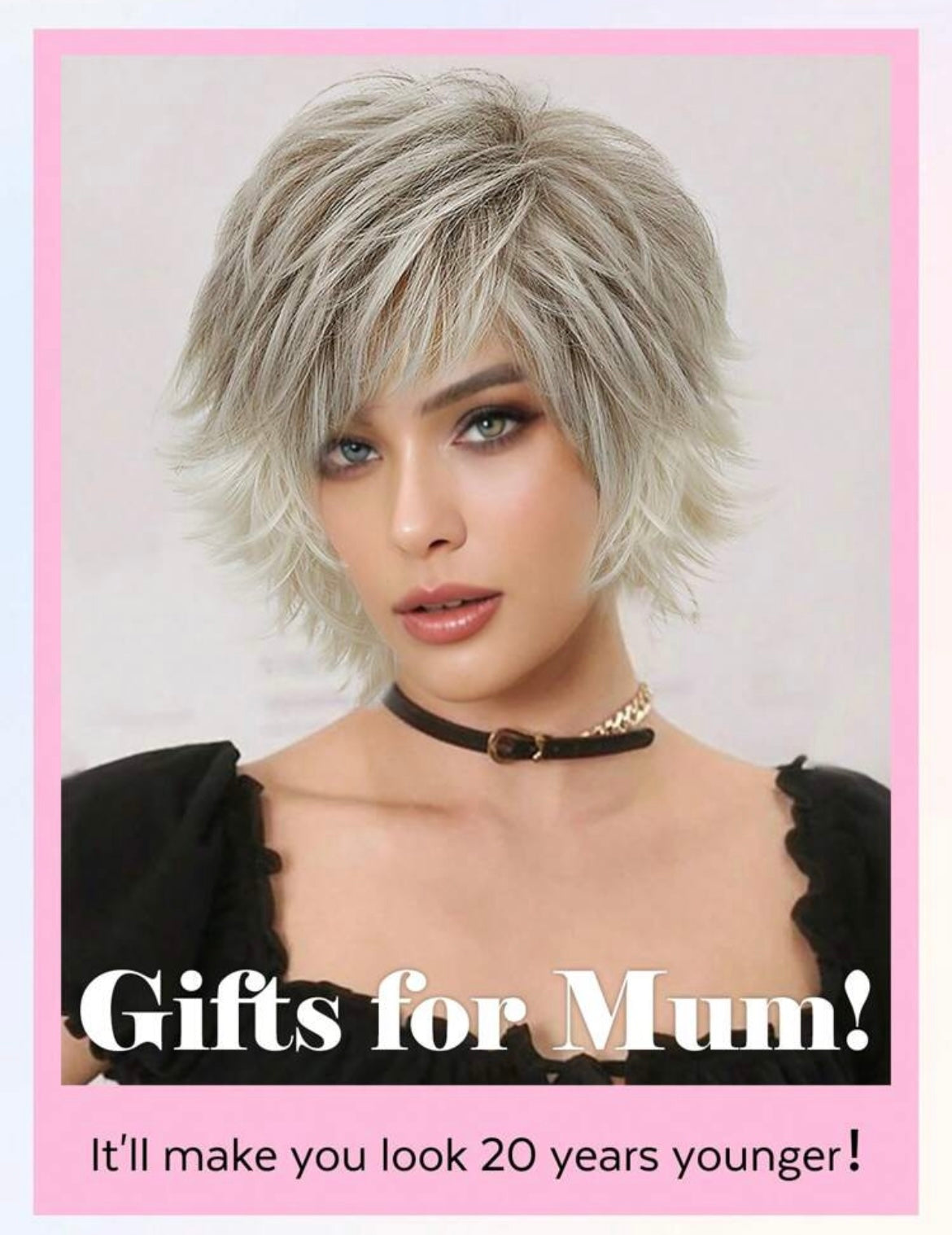 Short Curly Wavy Silver Grey Synthetic Wigs For Women Short With Bangs Heat Resistant Synthetic Wigs