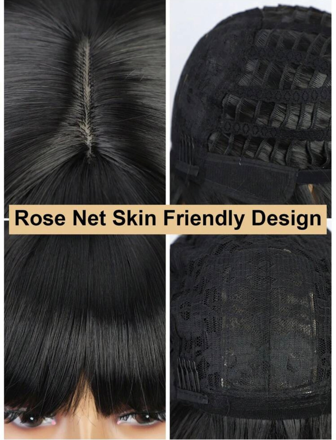 Natural Black Short Straight Bob Wig With Bangs Synthetic Wig