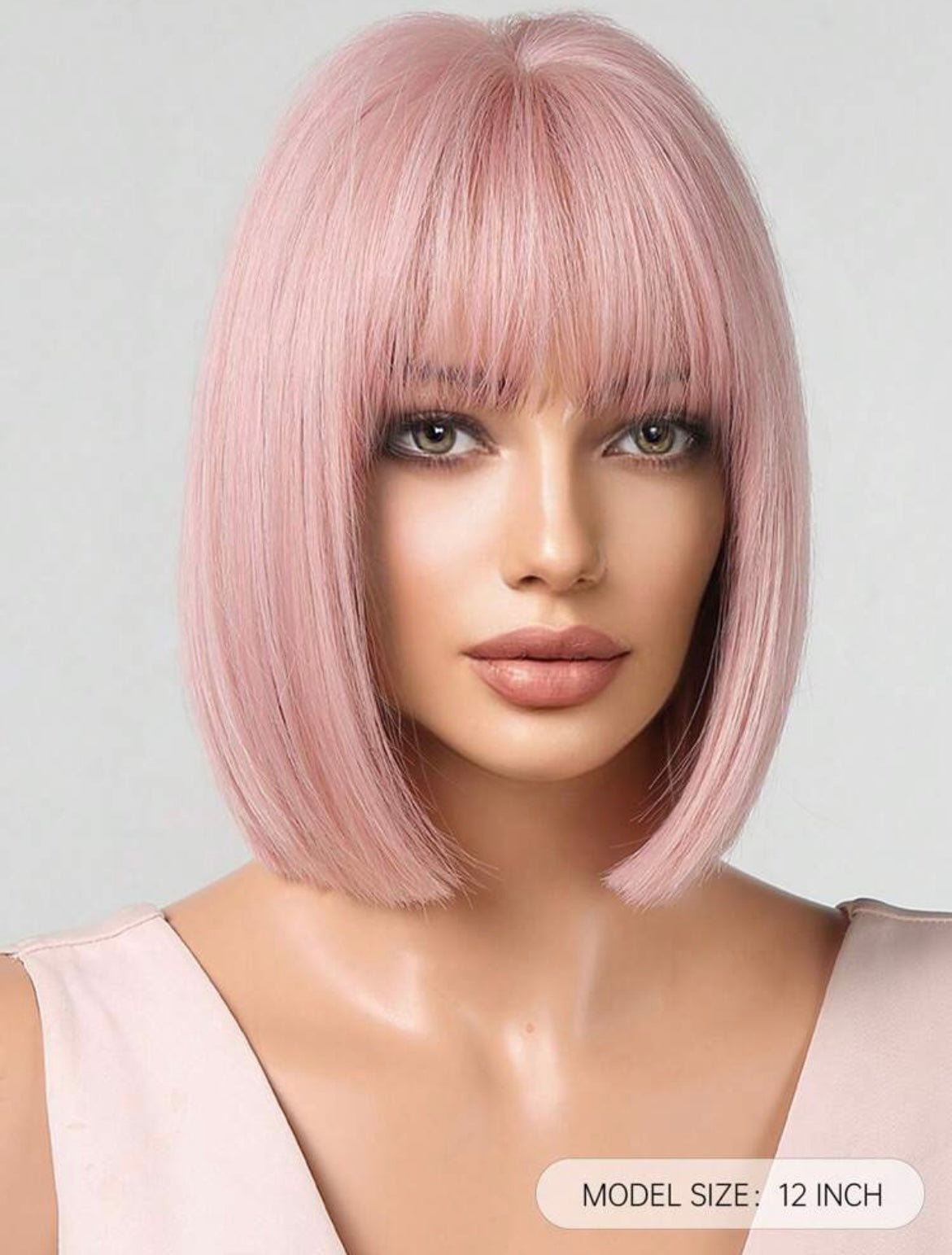 Short Pink Wigs For Women Straight Pink Wigs With Bangs Synthetic Pink Bob Wig Cosplay Colored Wigs Halloween - Labelle Boutique Hair