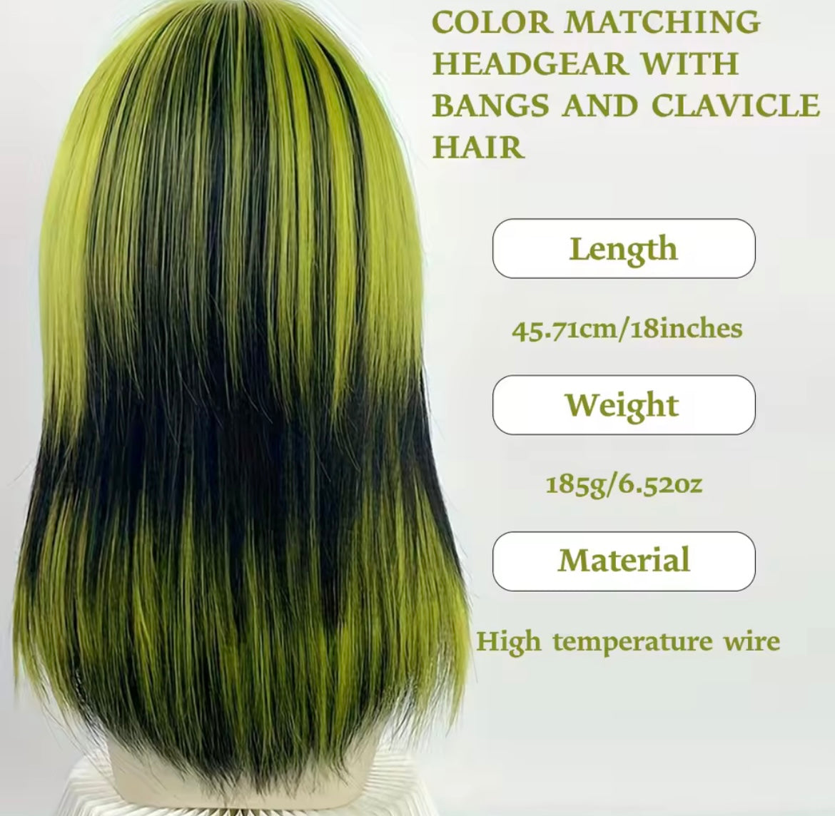 Synthetic wig green black Ombre wig with bangs middle length cosplay wig women heat-resistant wig