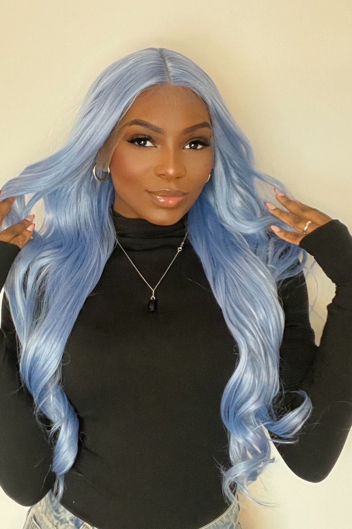 VICTORIA Light Blue Synthetic Lace Front Wig Long Soft Hair with Natural Look