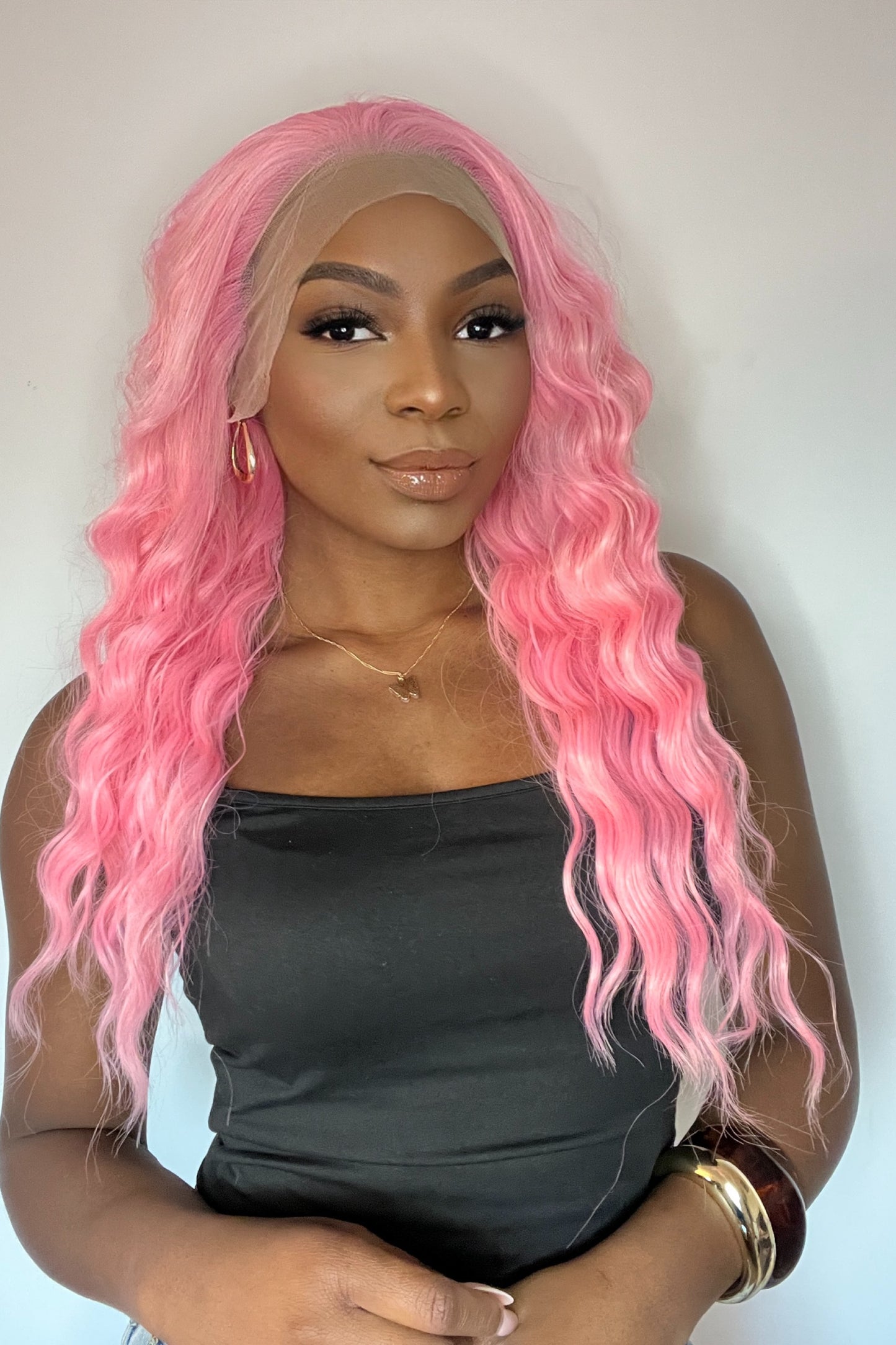 ZAFIRA  Synthetic Wig Pink Hair Natural Wave Lace Front Wig Cosplay Party