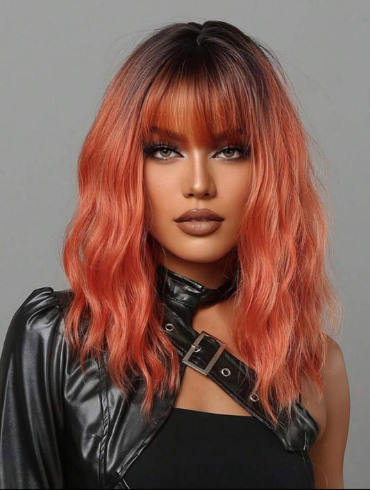 Ombre Orange Wigs Natural Synthetic Wigs with Bangs for Women Halloween Wigs - Labelle Boutique Hair