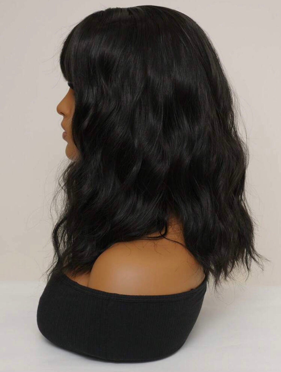 Wig Women Short Wavy Curly Hair Natural Black Bangs Wig For Daily Wear Natural Hair