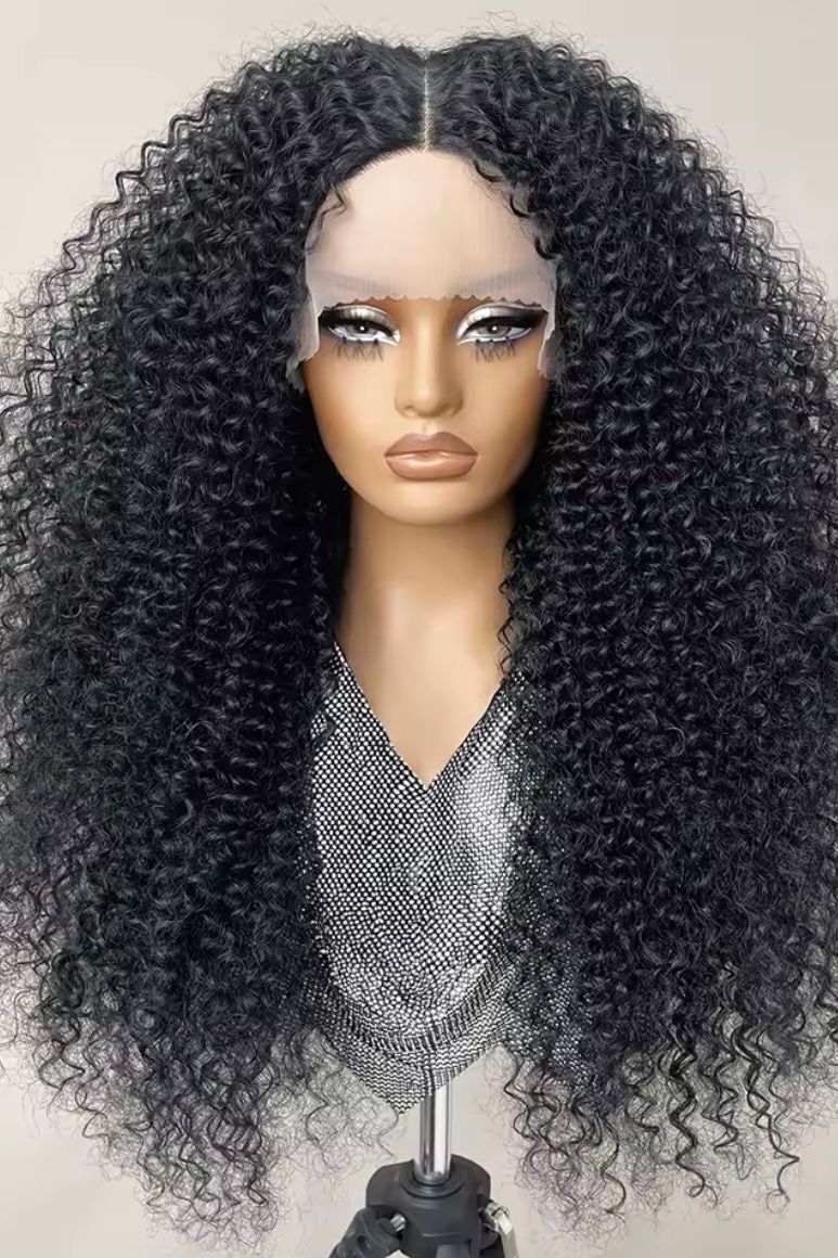 Long Afro Kinky Curly Synthetic Wig Deep Part Lace Front Wig