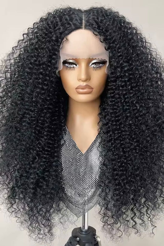 Long Afro Kinky Curly Synthetic Wig Deep Part Lace Front Wig