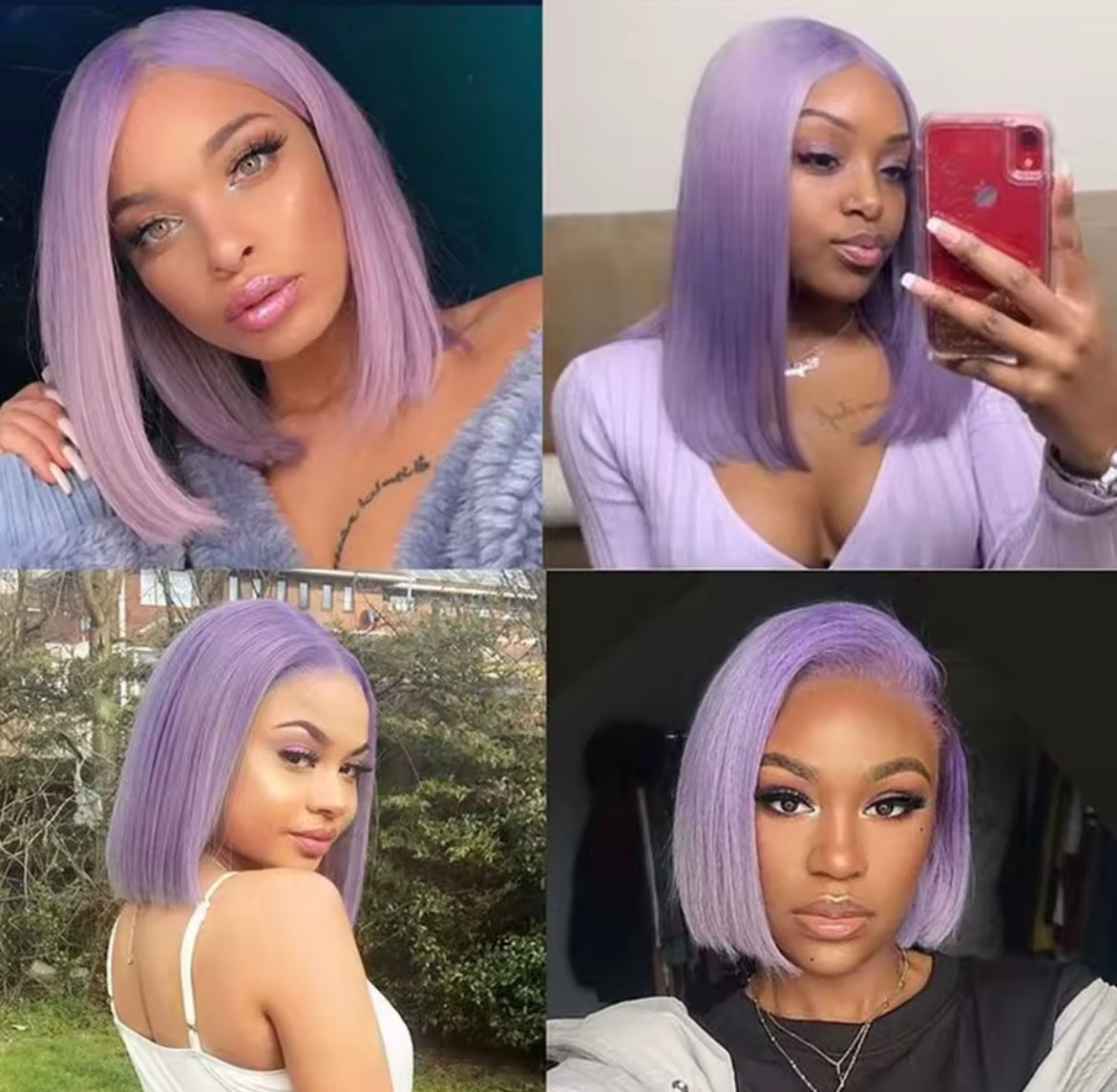 Purple Color Bob Wig Human Hair Straight Lace Frontal Wig Lace Front Pre Plucked Short Bob Wigs