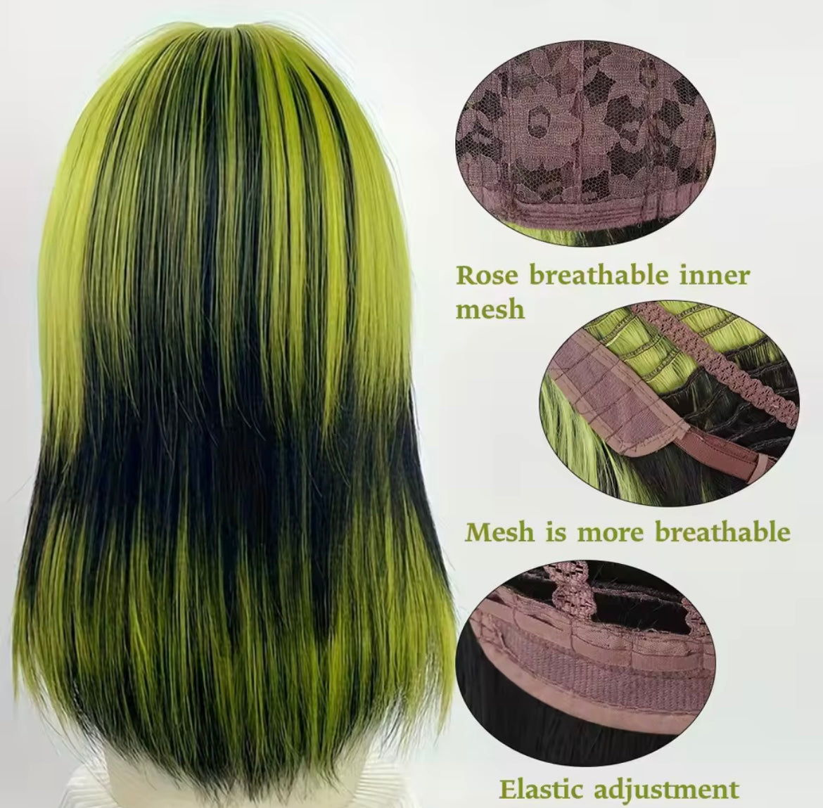 Synthetic wig green black Ombre wig with bangs middle length cosplay wig women heat-resistant wig