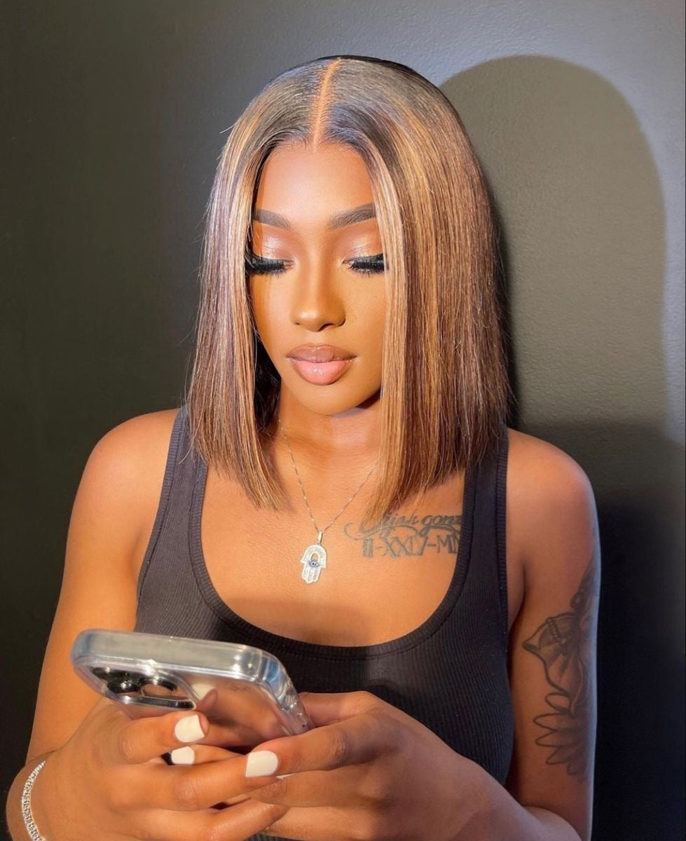 Bob Wig Straight Remy Hair Ombre Highlight Wigs Human HairTransparent Lace Front Human Hair