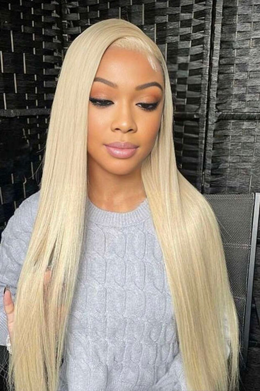 Blonde Straight Lace Front Wig Human Hair Natural Looking For Women Blonde Color