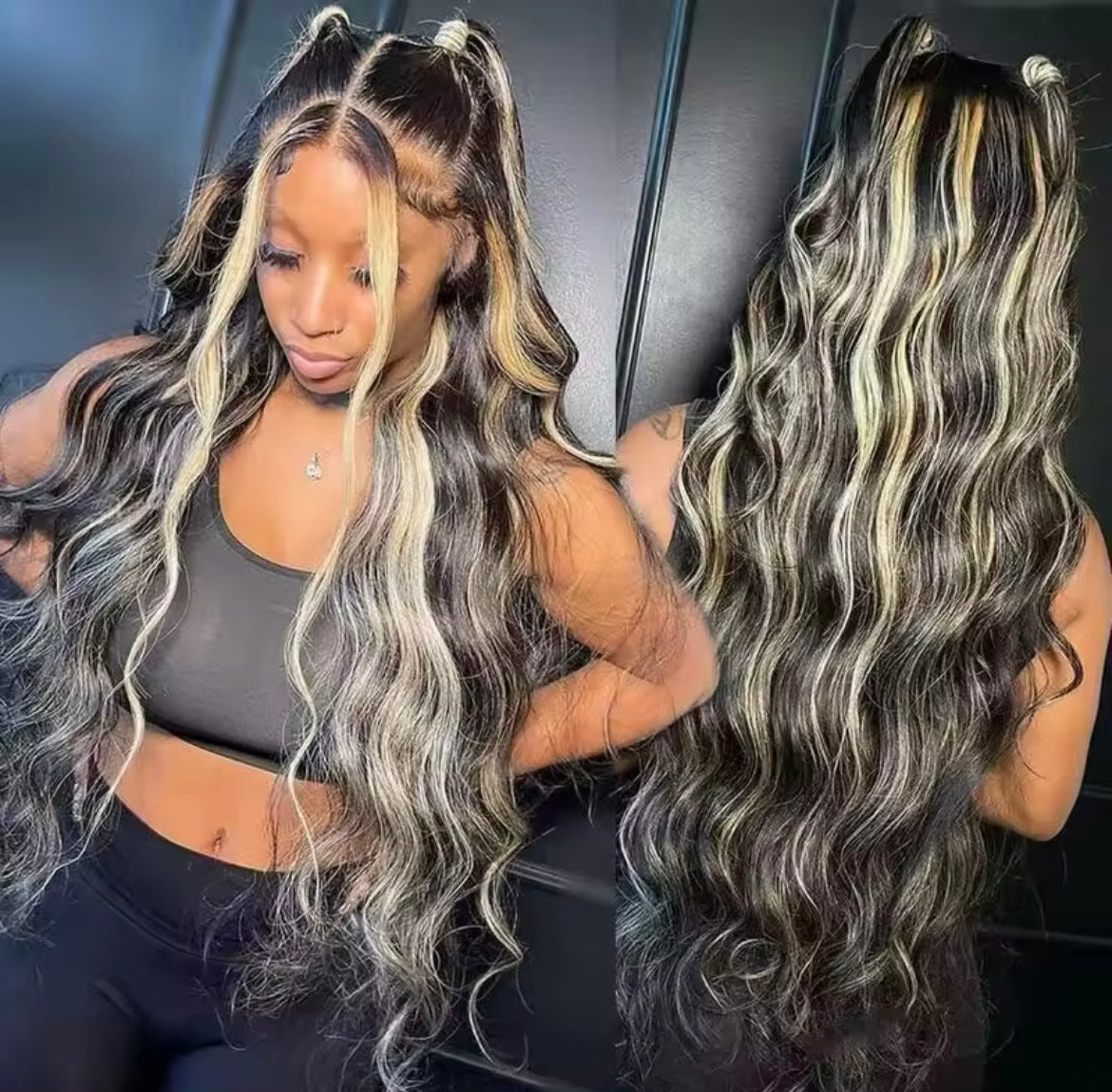 Wave Wig Human Hair Lace Frontal Wig Ombre Blonde Highlight Brazilian Hair Front Wigs