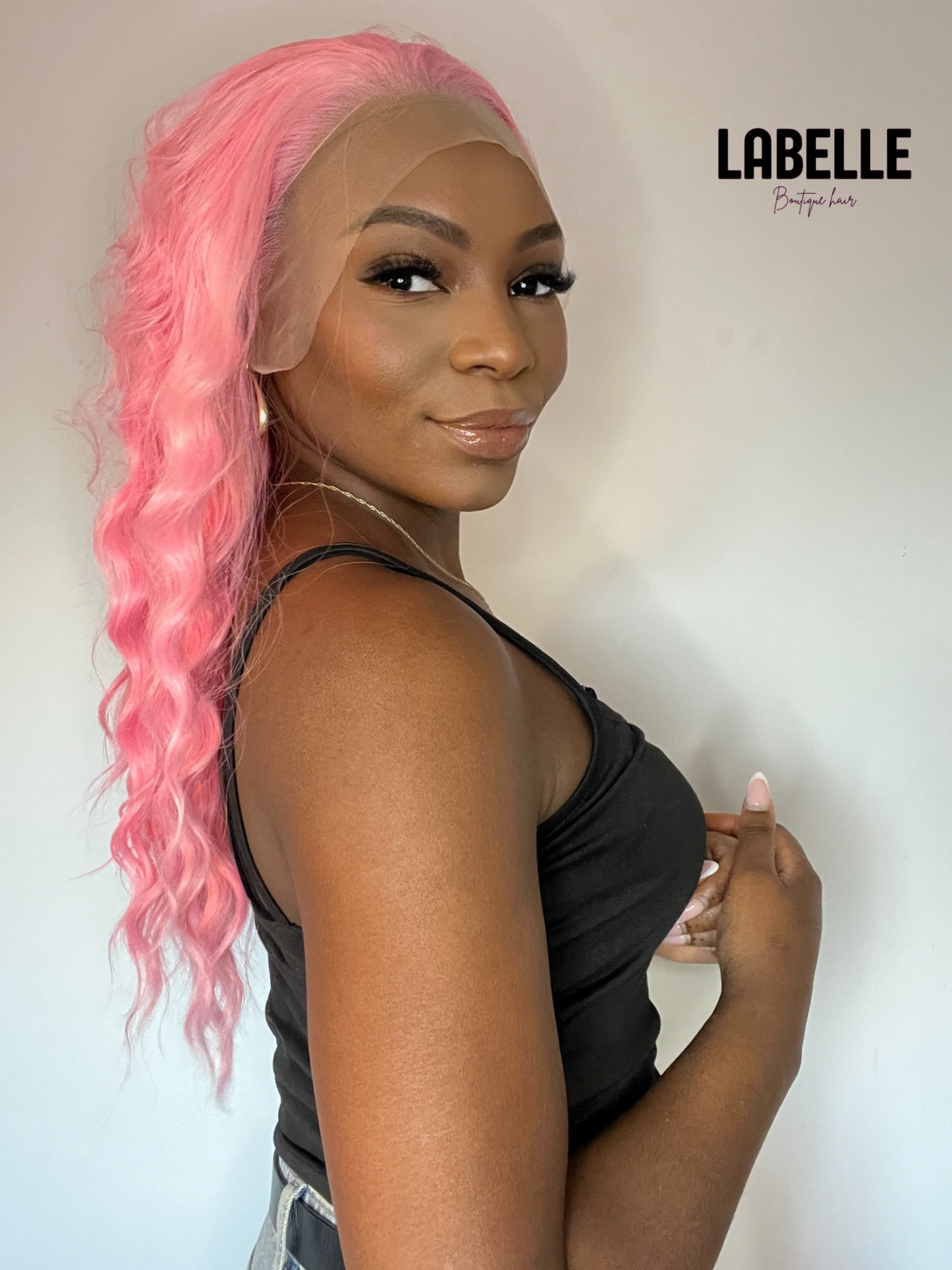 ZAFIRA  Synthetic Wig Pink Hair Natural Wave Lace Front Wig Cosplay Party