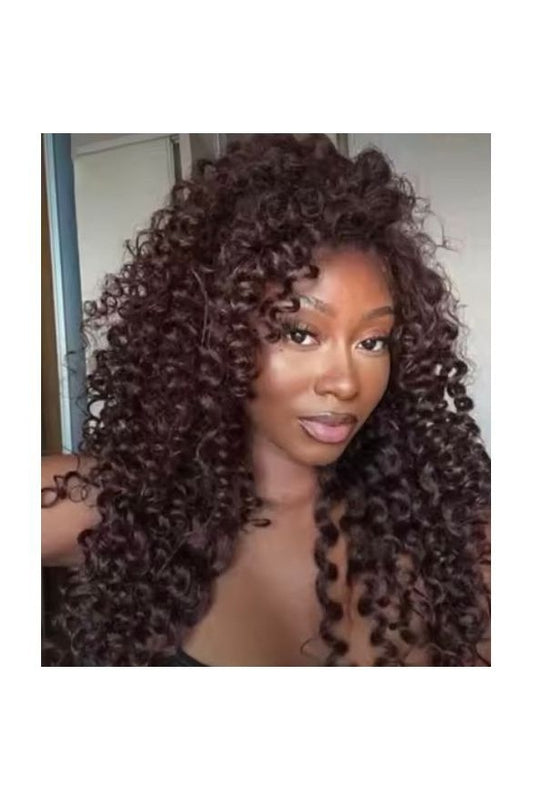 Chocolate Brown Curly Wig Lace Front Long Deep Curly Synthetic Hair Heat Resistant Daily Use Natural Hairline