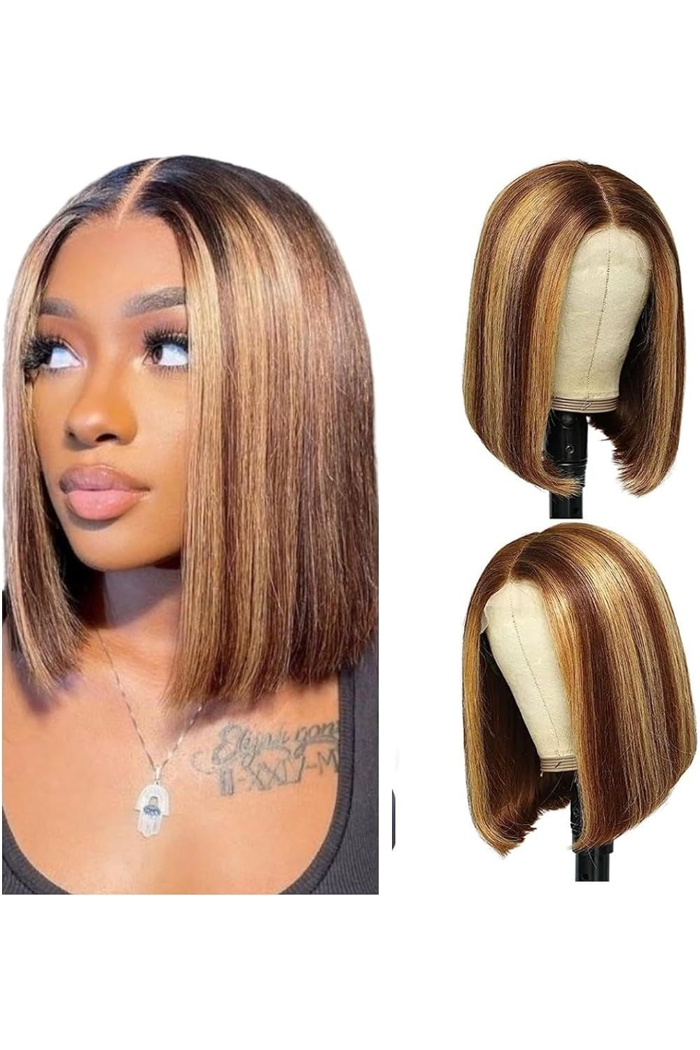 Bob Wig Straight Remy Hair Ombre Highlight Wigs Human HairTransparent Lace Front Human Hair