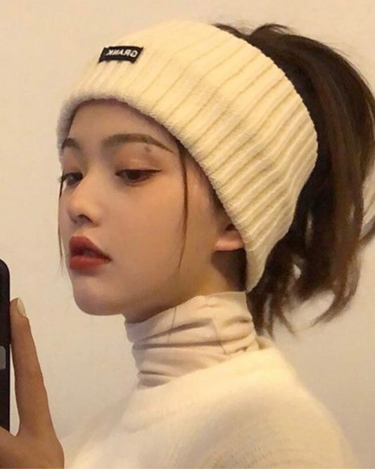 Ladies' Wide Brim Knitted Hat With Headband, Fashionable & Warm Earmuffs Beanie For Autumn & Winter Casual - Labelle Boutique Hair