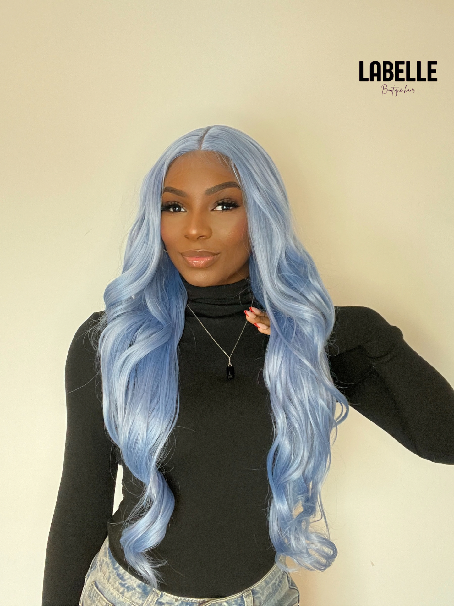 VICTORIA Light Blue Synthetic Lace Front Wig Long Soft Hair with Natural Look