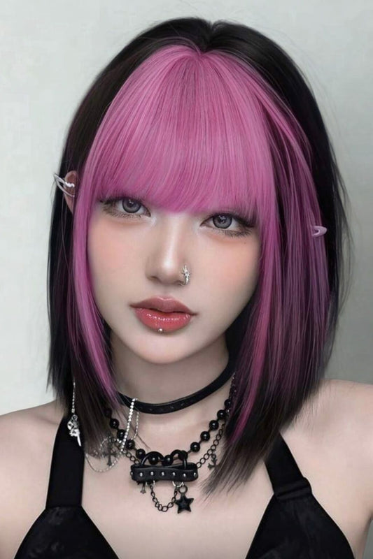 Short Straight Halloween Wig For Women Short Straight Hair Wig with BangsHeat Resistant