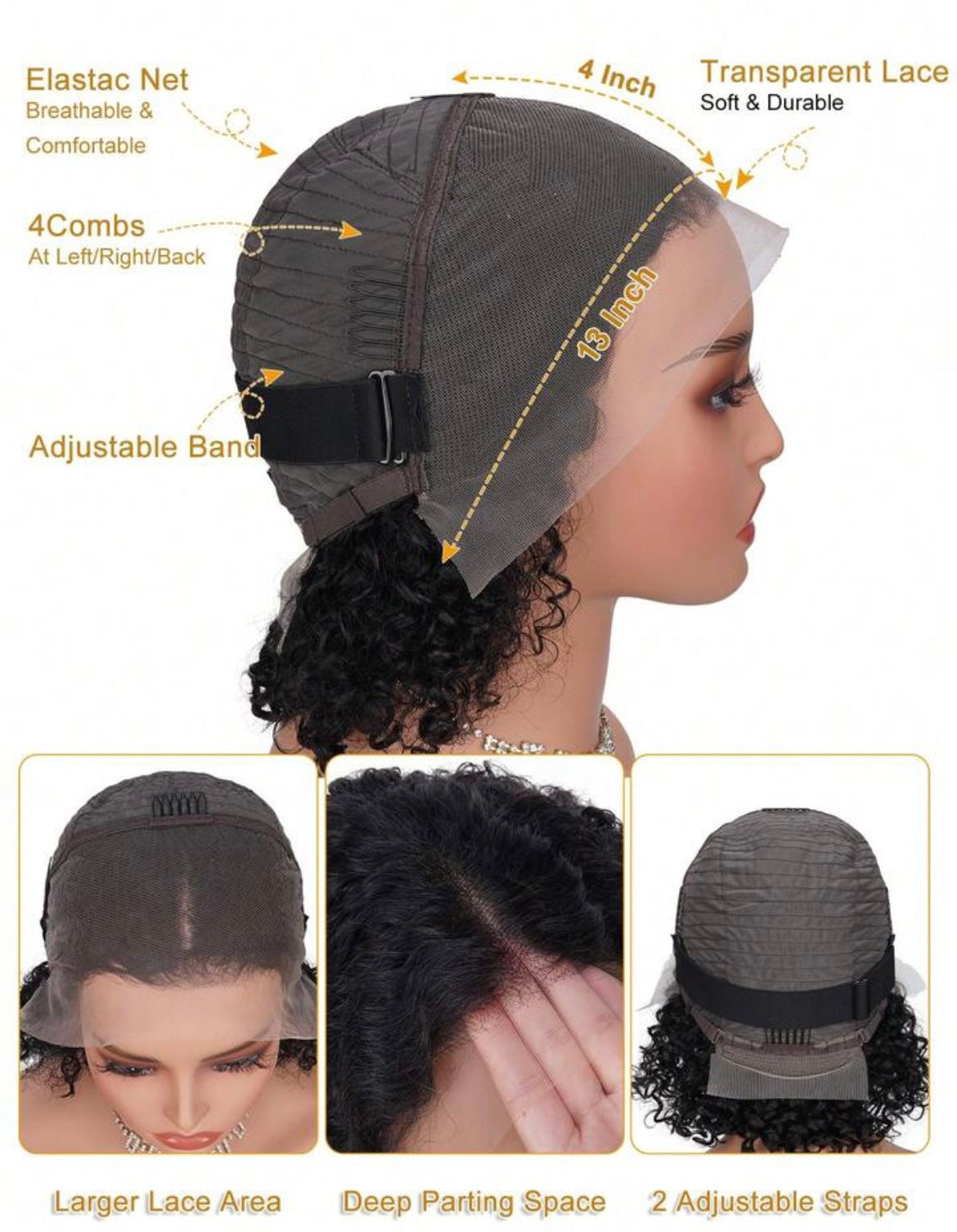 Full Lace Bob Curl Short Natural Curls with Deep Side Part