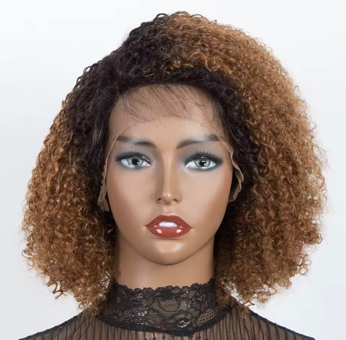 Ombre Brown Curly Wigs Kinky Curl Human Hair Bob Lace frontal Human Hair Wig