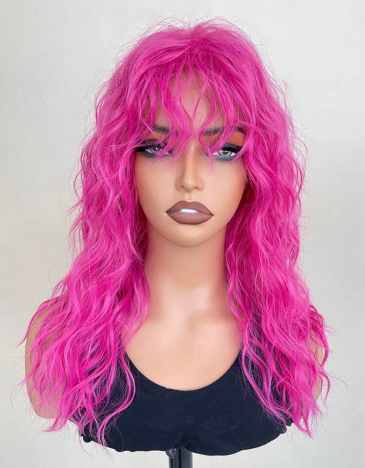 Pink Wig Natural Messy Medium Curly Hair High-Quality Synthetic Wig - Labelle Boutique Hair