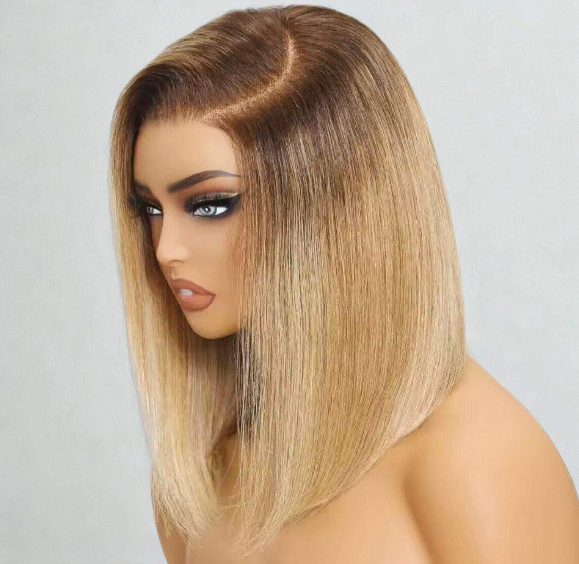 Ombre Blonde Straight Bob Wig 7x5 Pre Cut Pre Bleached Glueless Wig Human Hair Bob Wigs