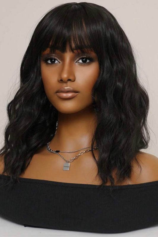 Wig Women Short Wavy Curly Hair Natural Black Bangs Wig For Daily Wear Natural Hair