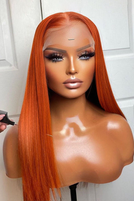 Lace Ginger Orange Straight Orange Color Natural Hairline Swiss Hair Human Hair Top Quality